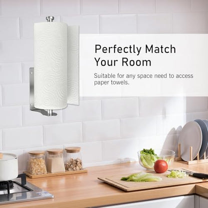 SetSail Paper Towel Holder, Paper Towel Holder Under Cabinet with Adjustable Damper Easy Tear Wall Mount Self-Adhesive or Drilled for Kitchen Bathroom, Silver - color: Silver