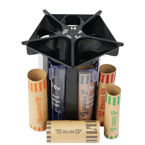 Ainiv Coin Sorter Tube Coin Counter with Coin Wrappers, 5-in-1
