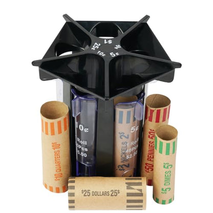 Ainiv Coin Sorter Tube Coin Counter with Coin Wrappers, 5-in-1