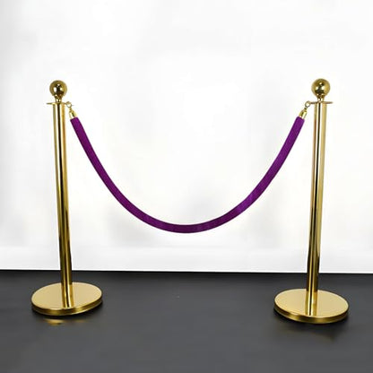 Oedema 4Pcs Purple Velvet Stanchion Ropes with Gold Hooks 5 Feet - color: Purple