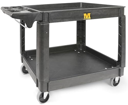 MaxWorks Heavy Duty 2‑Shelf Service Cart 500 lb Capacity Polypropylene Utility Cart with 5" Non‑Marring Casters Deep Trays and Built‑In Tool Storage for Garage Warehouse Workshop (80855) - size: 30 Inch X 16 Inch