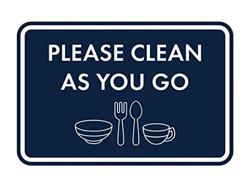 Classic Framed Please Clean As You Go Sign (Navy Blue/White) - Small - color: Navy Blue / White, size: Small (4" x 6")