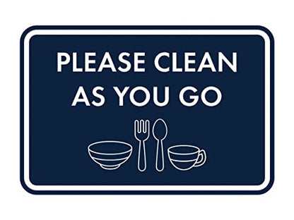 Classic Framed Please Clean As You Go Sign (Navy Blue/White) - Small - color: Navy Blue / White, size: Small (4" x 6")