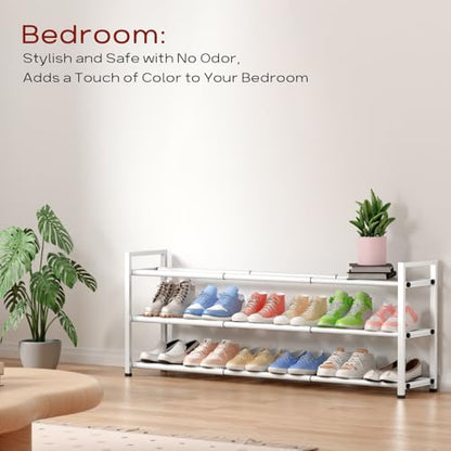 Bumusty 3 Tier Long Expandable Shoe Rack for Closet, White - color: White, size: 3-tier