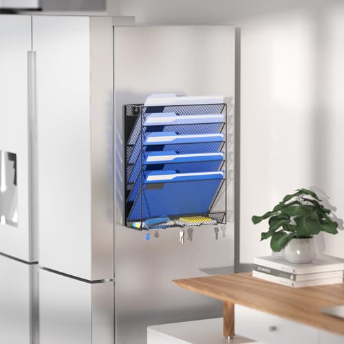 OUTWOLF Magnetic File Holder, 6-Tier Magnetic Wall Hanging File Organizer, Paper Folder Mail Organizer for Office, File Cabinets, Whiteboard, Fridge - color: Magnetic Black