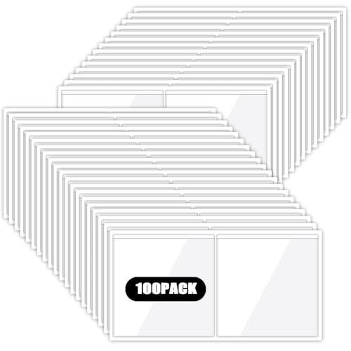 100 Packs Adhesive Label Storage Bin Pockets Clear Plastic Index Card Pockets Sleeves Adhesive Pouches Card Holders with Top Opening for Storage Bins, Library, Office (3.5 x 3.5 inches) - size: 3.5 x 3.5 inches