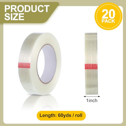Treela 20 Rolls Filament Strapping Tape Bulk 1 Inch x 60 Yards - size: 1 Inch X 60 Yards