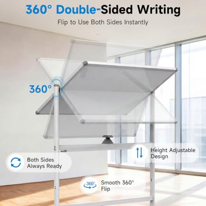 Mobile Rolling Whiteboard on Wheels 48" x 36" Double-Sided Magnetic - color: White, size: 48X36