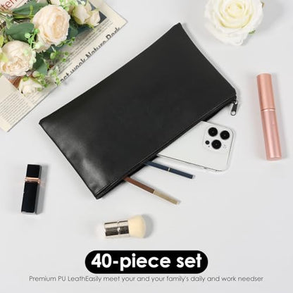 40 Pack Money Bags with Zipper PU Leather 11 X 6" Inch Deposit Cash Pouch