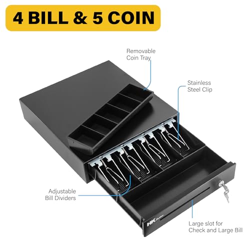 HK SYSTEMS 13inch Heavy Duty POS Cash Drawer with 4Bill/5Coin, Removable Coin Compartment, 24V, RJ11, Single Large Media Slot, Black - color: Black, size: 13inch