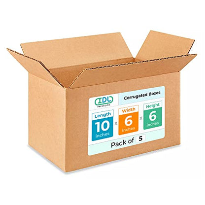 Medium Moving & Shipping Boxes 10 x 6 x 6 inches (5-Pack) - Extra Strength 200 lb vs Regular - Corrugated Cardboard Boxes for USPS/UPS/FEDEX - Box for Packaging - Medium Box by IDL Packaging - size: 10 * 6 * 6" (Medium Boxes)