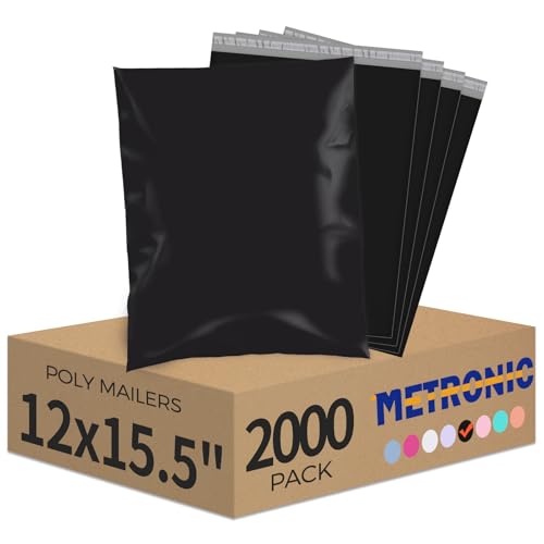 Metronic Poly Mailers 12X15.5 2000PC Shipping Bags Bulk for Small Business - color: Black, size: 12x15.5 2000PC
