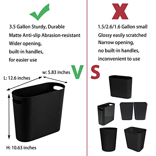 rejomiik Small Trash Can, 3.5 Gallon Slim Garbage Can Plastic Waste Basket with Handles Container Bin for Narrow Spaces Bathroom, Bedroom, Kitchen, Office at Home, Black - color: Black, size: 1 pack