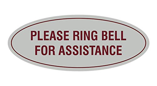 Signs ByLITA Oval Please Ring Bell for Assistance Sign (Light Grey/Burgundy) - Small - color: Light Grey / Burgundy, size: 2 x 5" - Small (1 Pack)