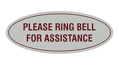 Signs ByLITA Oval Please Ring Bell for Assistance Sign (Light Grey/Burgundy) - Small - color: Light Grey / Burgundy, size: 2 x 5" - Small (1 Pack)