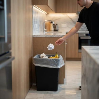 44-Quart, 11 Gallon Plastic Trash Can, 2 Black Durable Garbage Bin - color: Black, size: Double-Bins