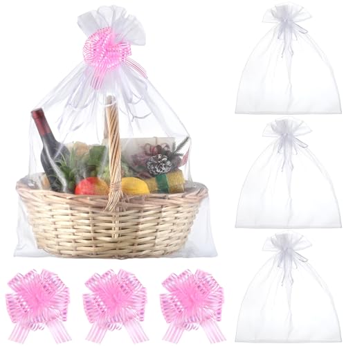 Zeyune 3 Sets Organza Bags 24 x 30'' Large Drawstring Mesh Gift Bag, Pink - color: Pink