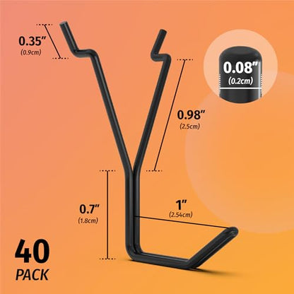 HUHOLE 40 Pack 1 Inch Black Pegboard L Hooks - style: 1" L-Hook 40PC Black