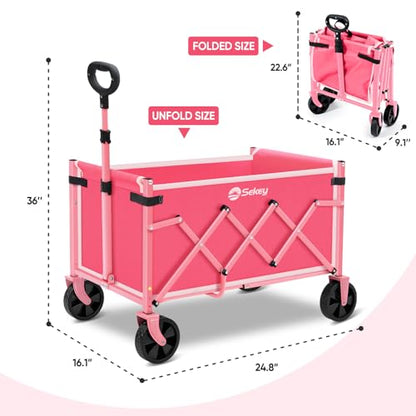 Sekey Lightweight Collapsible Wagon, 220 lb Capacity, Quick-Fold Cart - color: Pink, size: 220 lbs