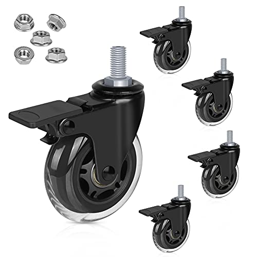 Hirate 3 inch Threaded 3/8"-16UNC Swivel Stem Casters with Brake