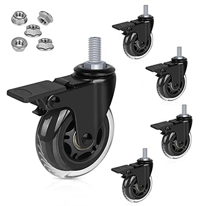 Hirate 3 inch Threaded 3/8"-16UNC Swivel Stem Casters with Brake