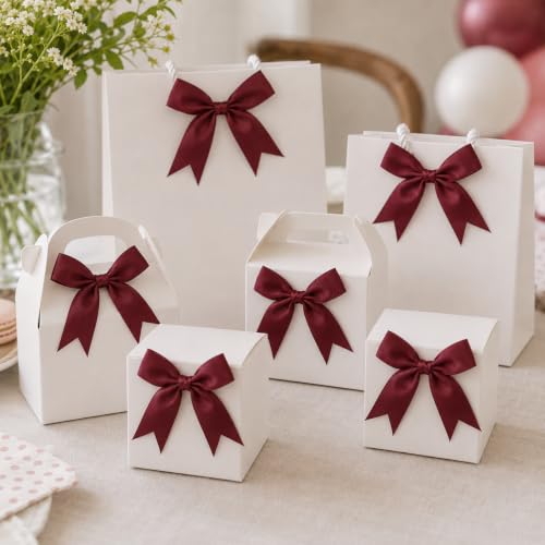 50 Pcs Twist Tie Bows for Treat Bags and Gift Wrapping, Burgundy - color: Burgundy
