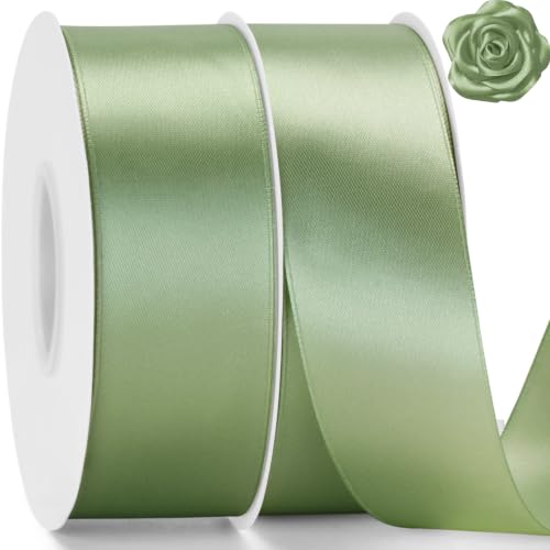 KINGLAKE Sage Green Satin Ribbon - 1-1/2'' x 100 Yards for Gift Wrapping - color: Sage Green, size: 1 1/2 Inch x 100 Yards