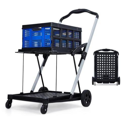 2-Tier Collapsible Aluminum Utility Cart, 198 Lb Capacity, 360° Wheels - color: Blue