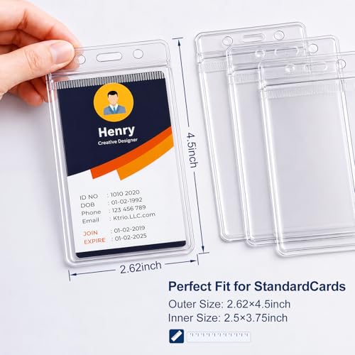 200 Pack Badge Holder, Plastic ID Badge Holder, Clear Waterproof ID Card Holder with Resealable Zip, 2.5" x 3.8" Vertical Name Tag Holder for Nurses and Office, Fits ID Card/Credit Card/Student Card