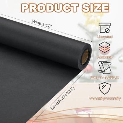 PATIKIL Wrapping Paper, 12" x 394"(33') 70 GSM Craft Paper Roll Kraft Packing Paper for Poster Bulletin Board, Gift Wrapping, Black - color: Black, size: 12" x 394"(33')