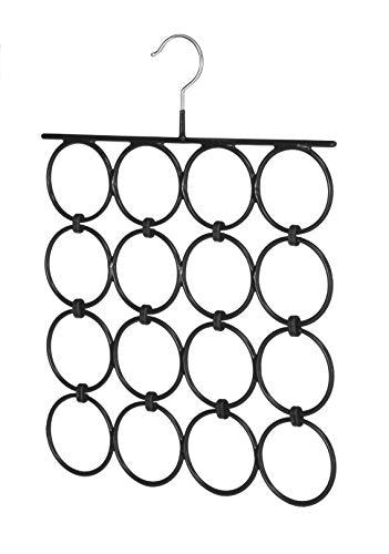 Whitmor 16 Rings Folding Metal Scarf Hanger for Closet, 12. 25"W x 15. 88"H, Space Saving Organizer Hangers for Scarves, Ties, Belts, Shawls, Accessory, Chrome & Black - size: 1 Pack