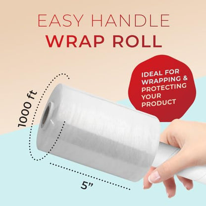 Shrink Wrap Roll for Moving | Stretch Wrap for Packing | Heavy Duty 12 Pack | 5" x 1000' FT - 80 Gauge Thick | Ideal for Furniture, Pallets | Clear - size: 12 Pack