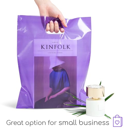 Choice Marts 100 Purple Plastic Bags With Handles 12x15 Merchandise Bags - color: Purple