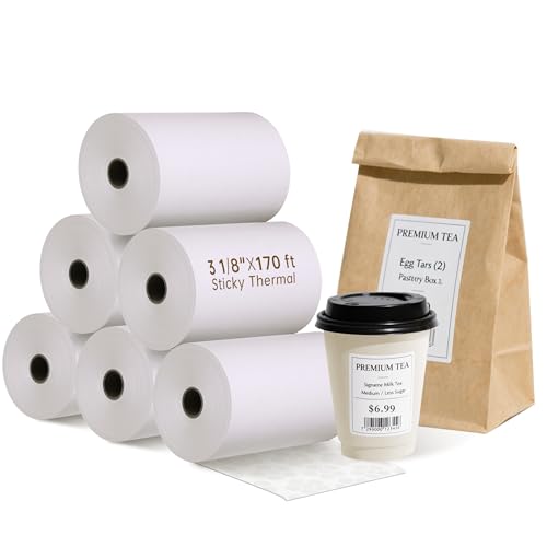 Sticky Thermal Receipt Paper 3 1/8"x 170 ft, 6 Rolls, Toast Epson TM-L90