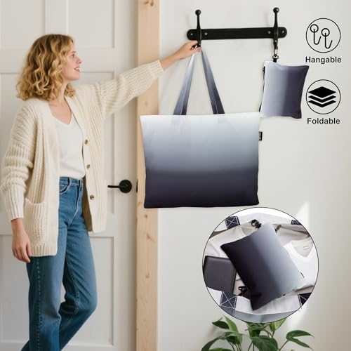 HOLYLUCK Tote Bag with a Detachable Small Bag, Foldable Reusable Grocery Bags 20L Shopping Bag - color: Gradient Black