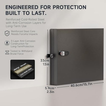 WeHere 48 Key Lock Box, Steel Key Cabinet with Combination Lock & Key - size: 2.3inx11.3inx15.7in