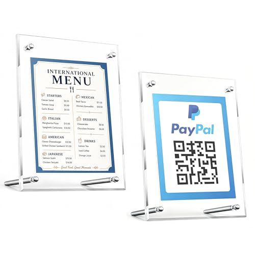 QR Code Signs,4 x 6 Inch Acrylic Menu Sign Holder with Metal Stand Office Table Clear Display Sign Stand Ad Photo Frame Holder Double-sided Menu Dispaly for Store,Office,Restaurant,Hotel,Home (4x6 inch, 2 pack) - size: 4x6 inch, 2 pack