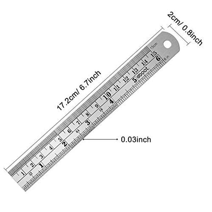 EBOOT Stainless 2 Pack Steel Ruler 6 Inch Metal Rule Kit with Conversion Table - color: Silver, style: 6 Inch, 6 Inch Style