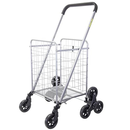 dbest Products Stair Climber Cruiser Cart Shopping Grocery Rolling Folding Laundry Basket on Wheels Foldable Utility Trolley Compact Lightweight Collapsible, Silver - color: Silver, style: Stair Climber