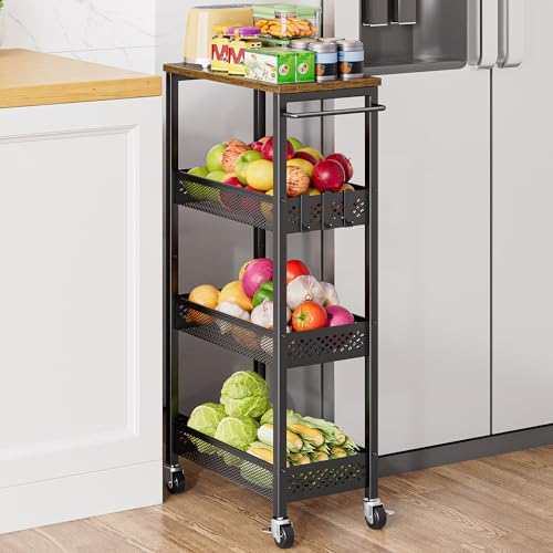 XYZLVSI Slim Rolling Storage Cart, 4 Tier Small Bathroom Cart Organizer - size: 16.7"Dx9.1"Wx34"H