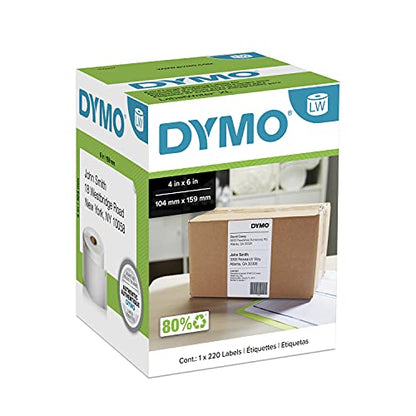 DYMO Authentic LW Extra-Large Shipping Labels, for LabelWriter 5XL and 4XL Label Printers Only, 4" x 6", White, 1 Roll of 220