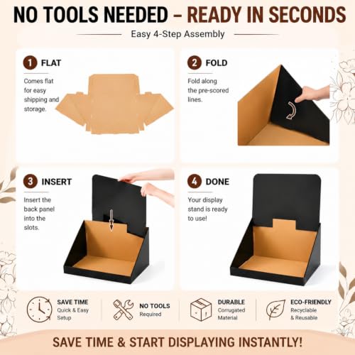 Geetery 10 Pack Black Cardboard Storage Bins, 19 x 13 x 22.5 Inch Corrugated Cardboard Display Bins with Removable Header, Tabletop Organizer Boxes for Retail Shelves Office Organization Exhibition
