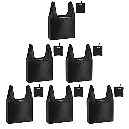 Large Reusable Bags Shopping Washable Foldable 6 Pack Grocery Bags Heavy Duty Lightweight Folding Gift Tote Bags Durable Polyester Black - color: Black
