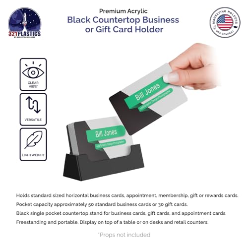 Marketing Holders 2 Pack Business Card Holder Desk Holds 3.5" x 2" Appointment Cards Hair Salons Black Acrylic Countertop Gft Card Display Stand Plastic Single Pocket Tray - color: Black
