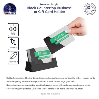 Marketing Holders 2 Pack Business Card Holder Desk Holds 3.5" x 2" Appointment Cards Hair Salons Black Acrylic Countertop Gft Card Display Stand Plastic Single Pocket Tray - color: Black