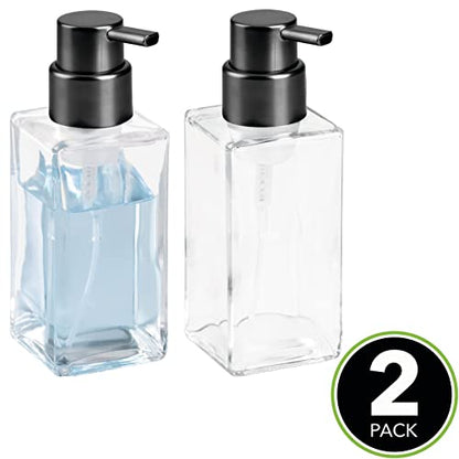 mDesign Glass Refillable Foaming Hand Soap Dispenser Modern Square Pump Bottle for Bathroom Vanities or Kitchen Sink, Countertops - 2 Pack - Clear/Black - color: Clear/Brushed Black