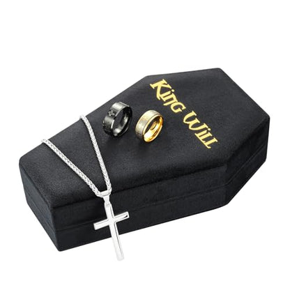 Mens Velvet Ring Box Organizer Coffin-Shape Unisex Storage Case for Rings - color: Black&Red