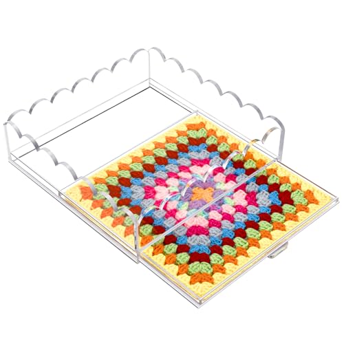 Scalloped Acrylic Tray, 9" x 9" Clear Acrylic Tray with Insert Drawer - size: 9" x 9" x 2.5"