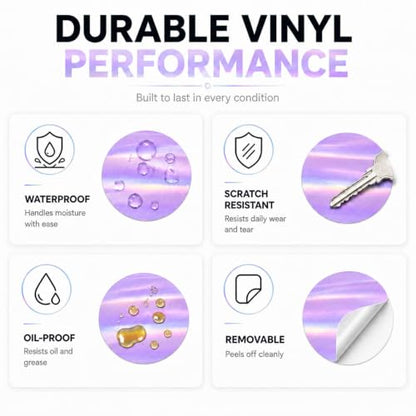 Round Holographic Purple Thermal Label 2 Inch Vinyl Sticker 200 PCS - color: Holographic Purple, size: 2 × 2 Inch