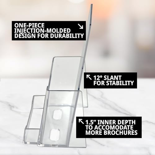 Azar Displays, 252922-100PK, Counter Trifold Brochure Holder with Horizontal Business Card Holder, Brochure Display Stand with Gift Card Pocket Flyer Holder Clear Card Display for Literature, 100-Pack - size: 100-Pack, style: Business Card Pocket